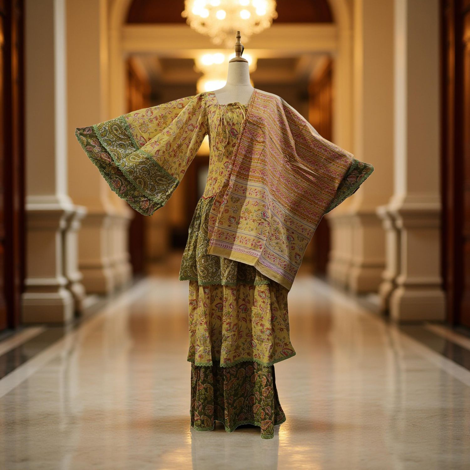 L/XL Rahima Printed Cotton Dress With Sheila 57" Long Jalabiya