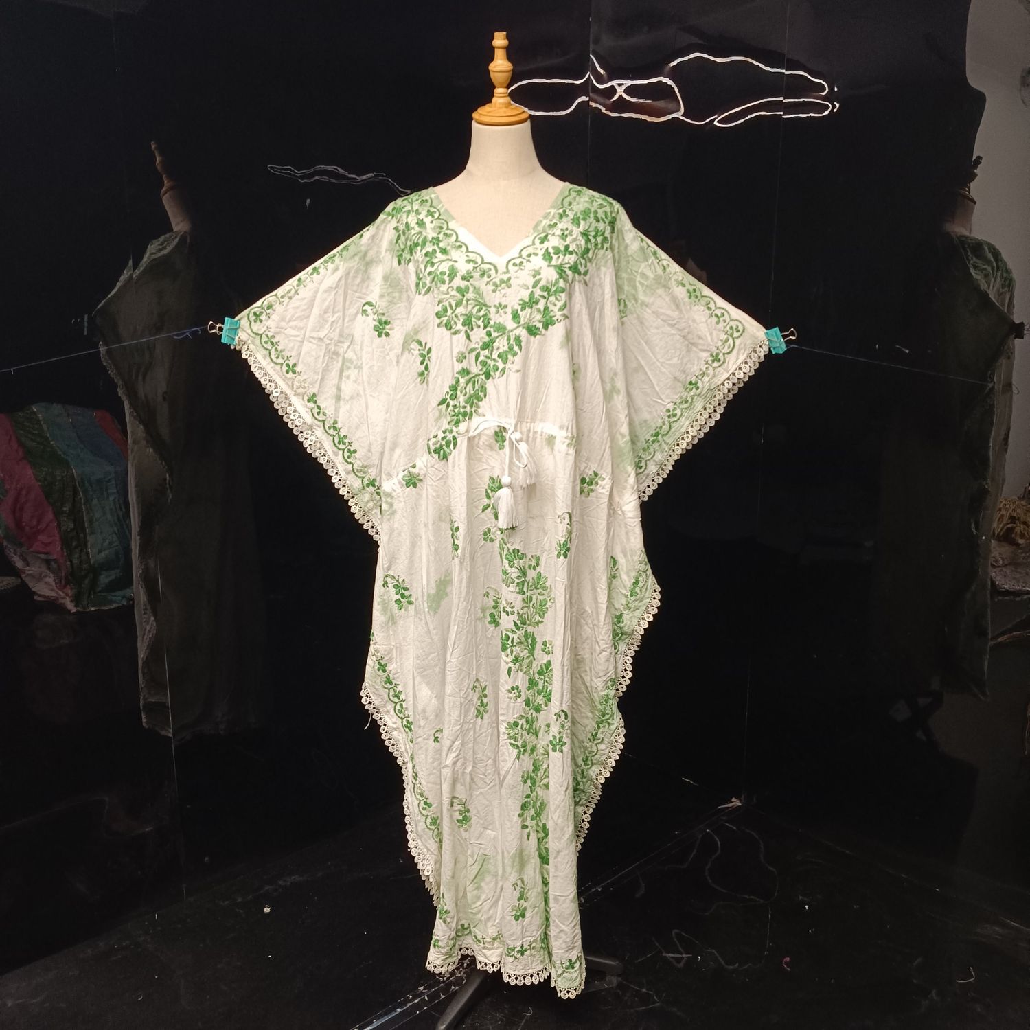 Free Size Farasha Embroidery Kaftan Cotton Dress 57" Long