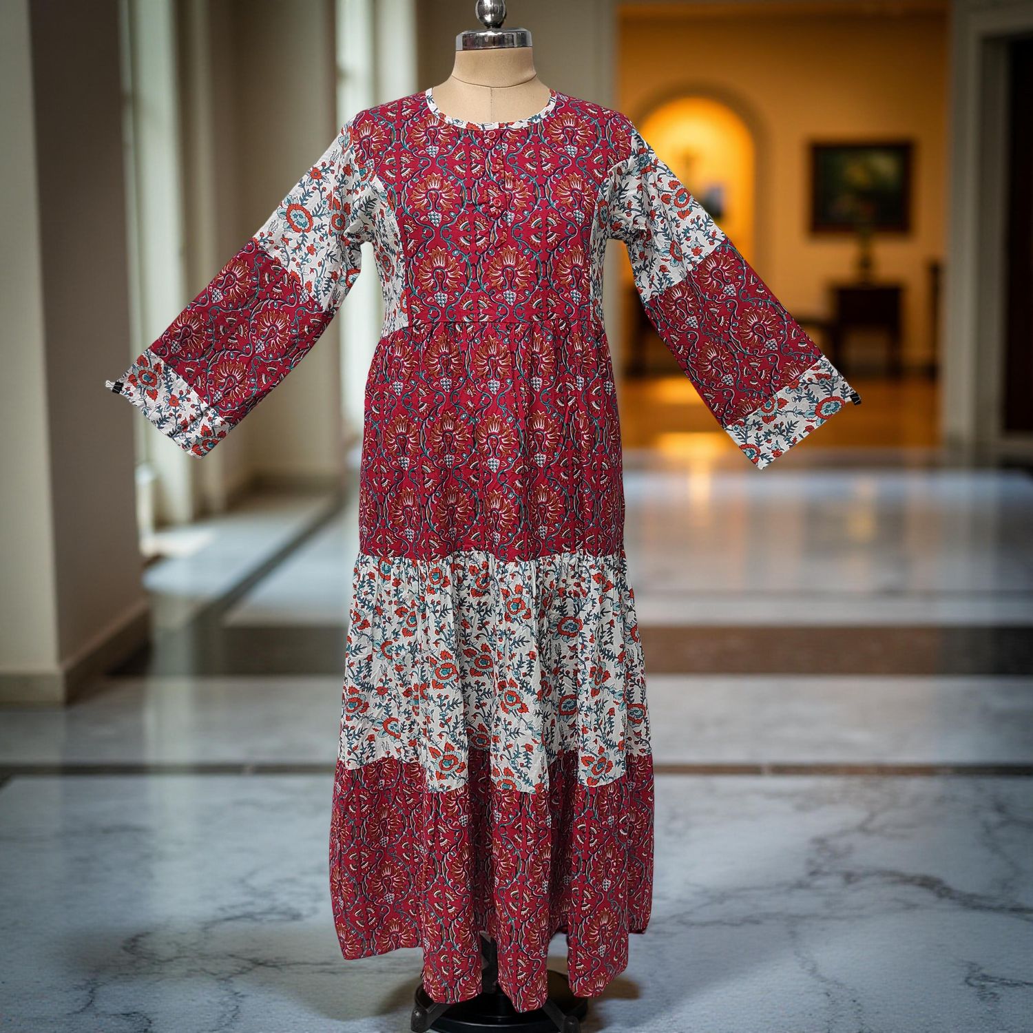 L/XL Juhi Printed Cotton Dress 57" Long Jalabiya