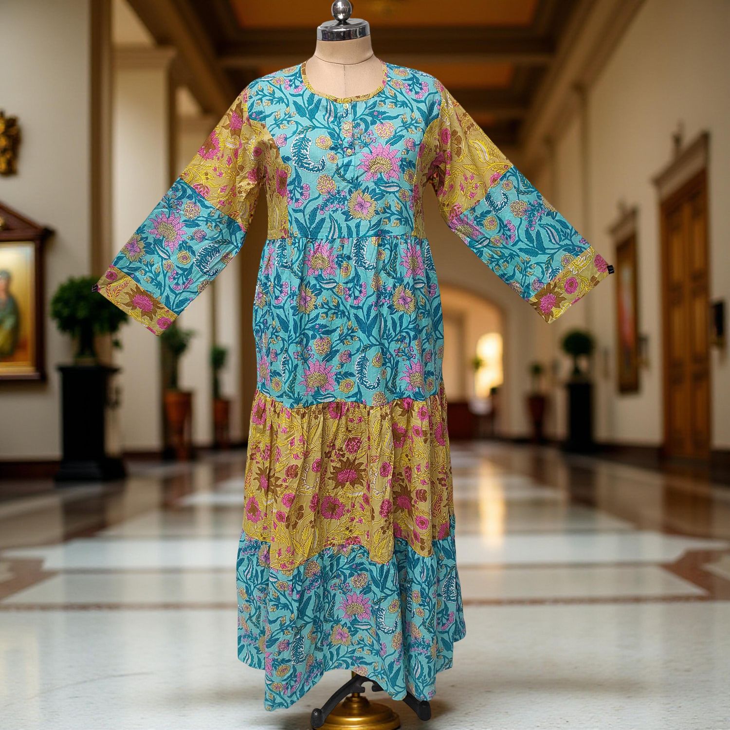 L/XL Juhi Printed Cotton Dress 57" Long Jalabiya