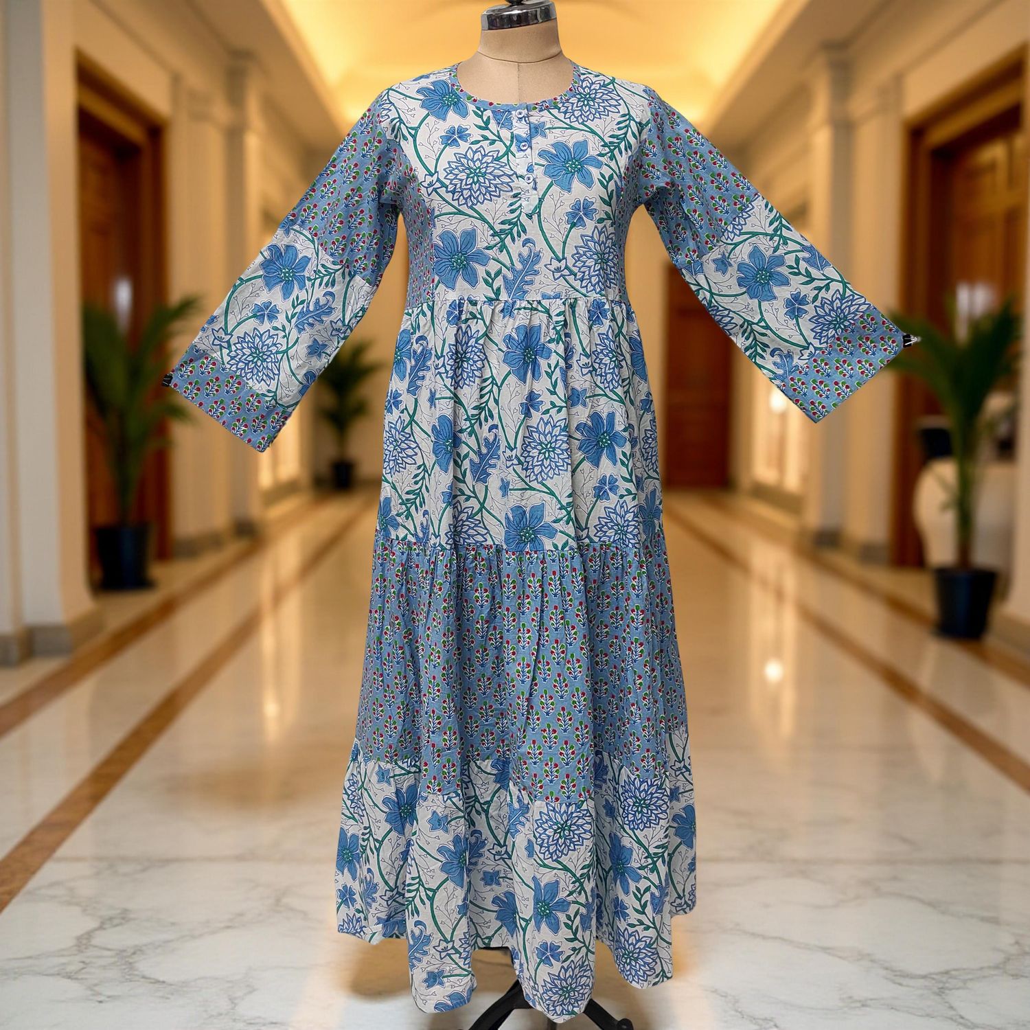 L/XL Juhi Printed Cotton Dress 57" Long Jalabiya