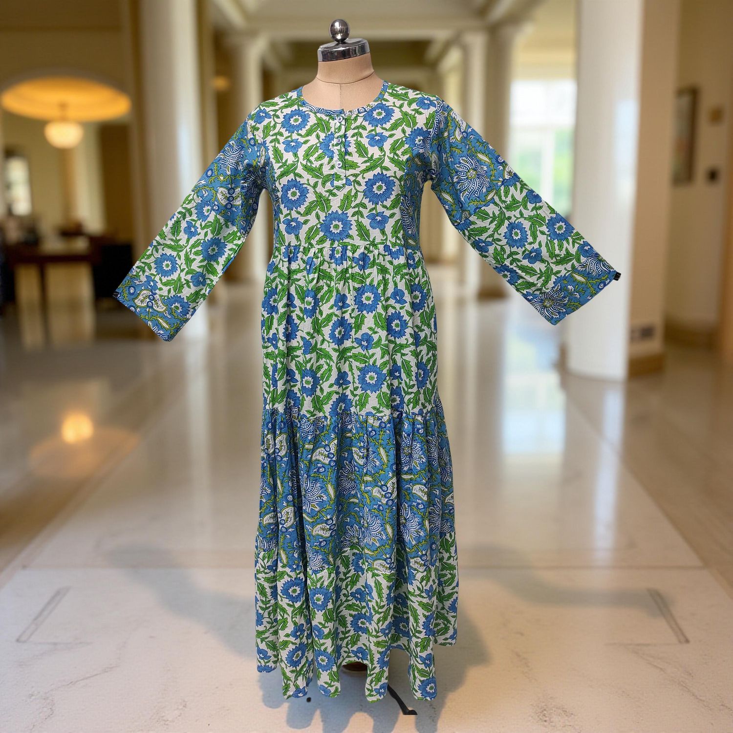 XS/S Juhi Printed Cotton Dress 54" Long Jalabiya