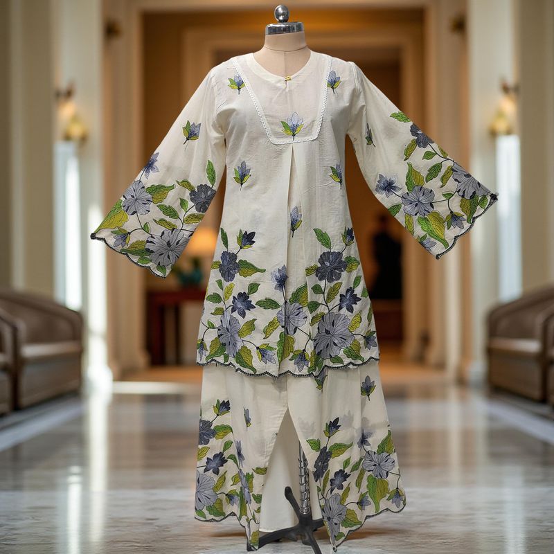 S/M Round Neck Collar Cotton Printed Short Co-ord Set