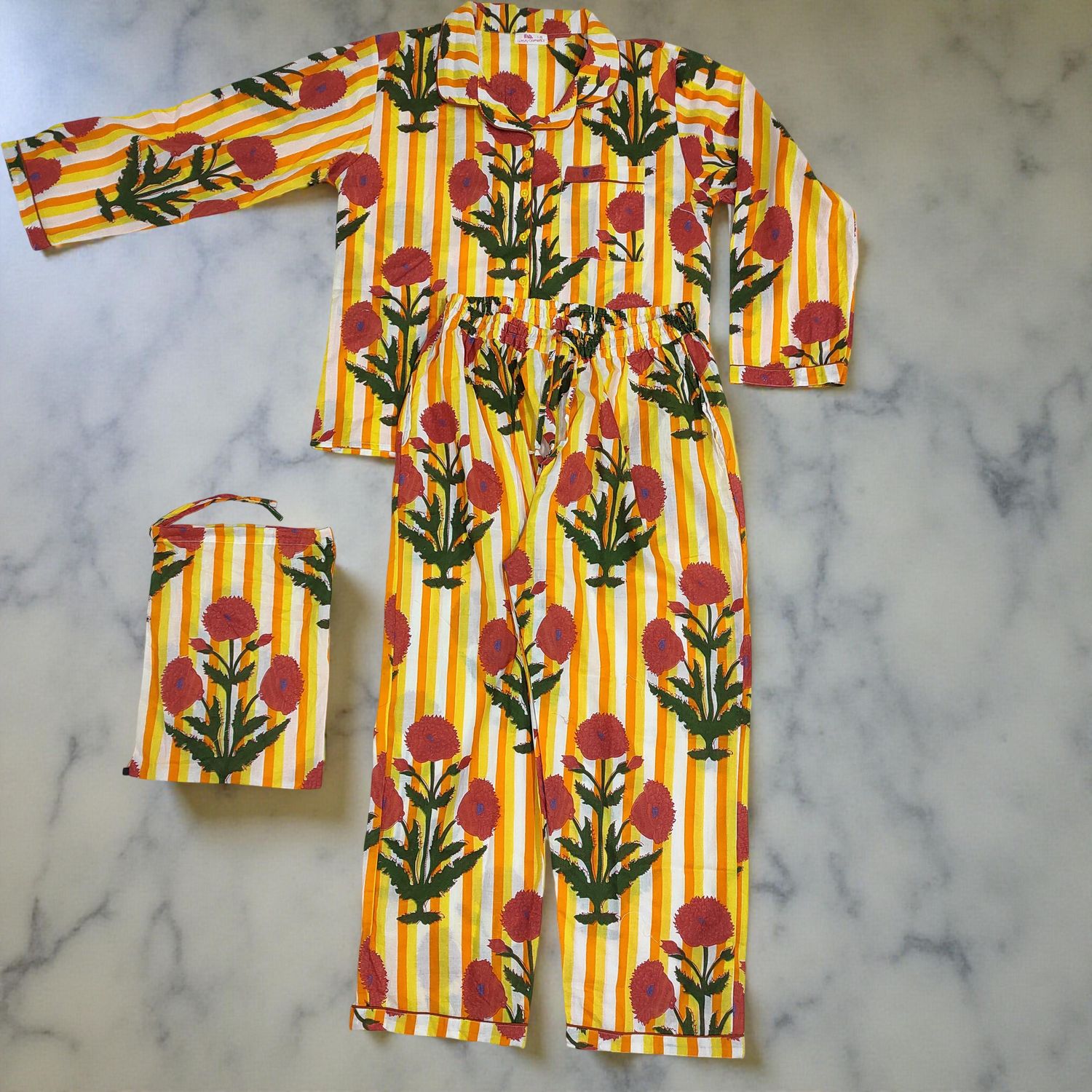 S-M Cotton Full Sleeves Pajamas Set