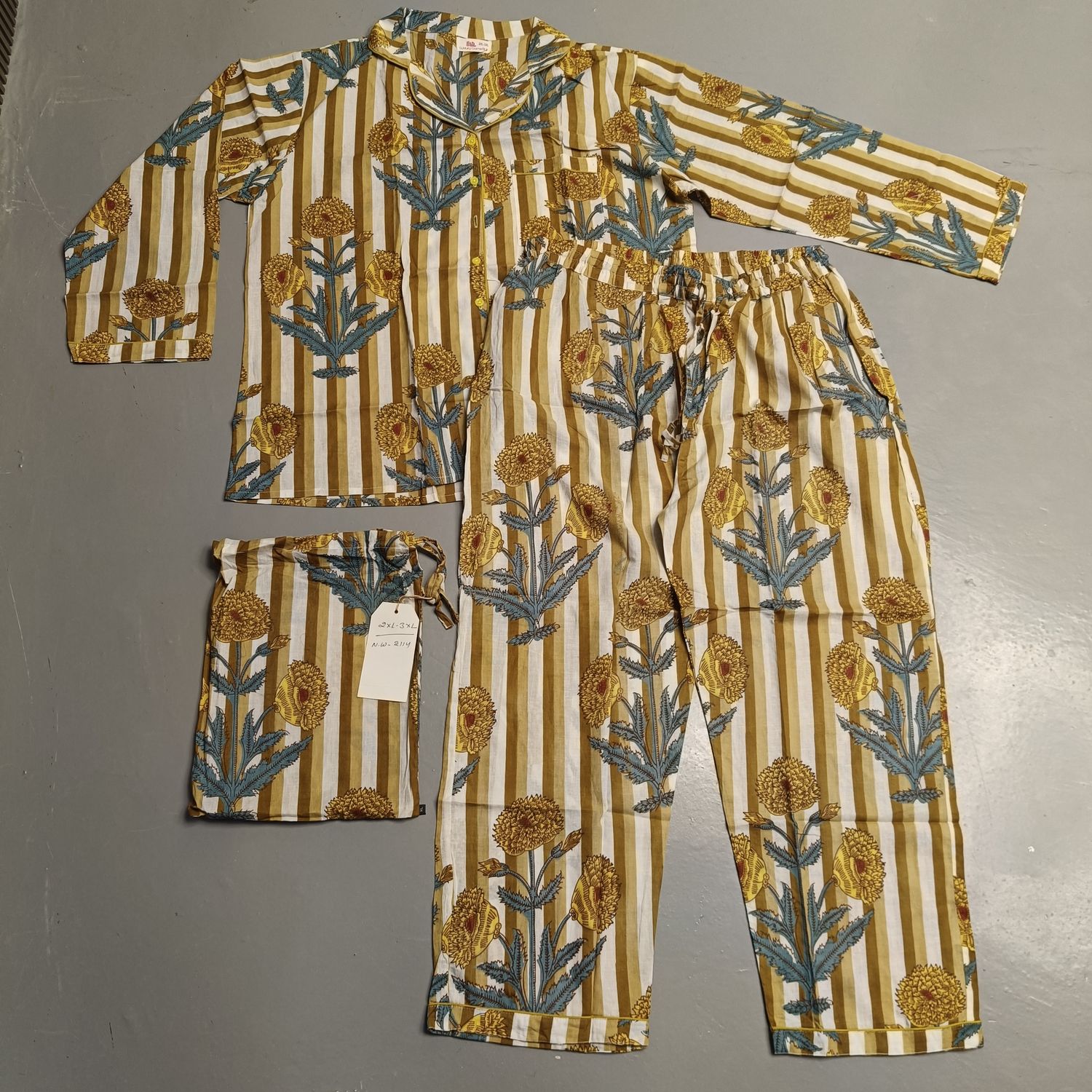 2XL-3XL Cotton  Pajamas Set full sleeves