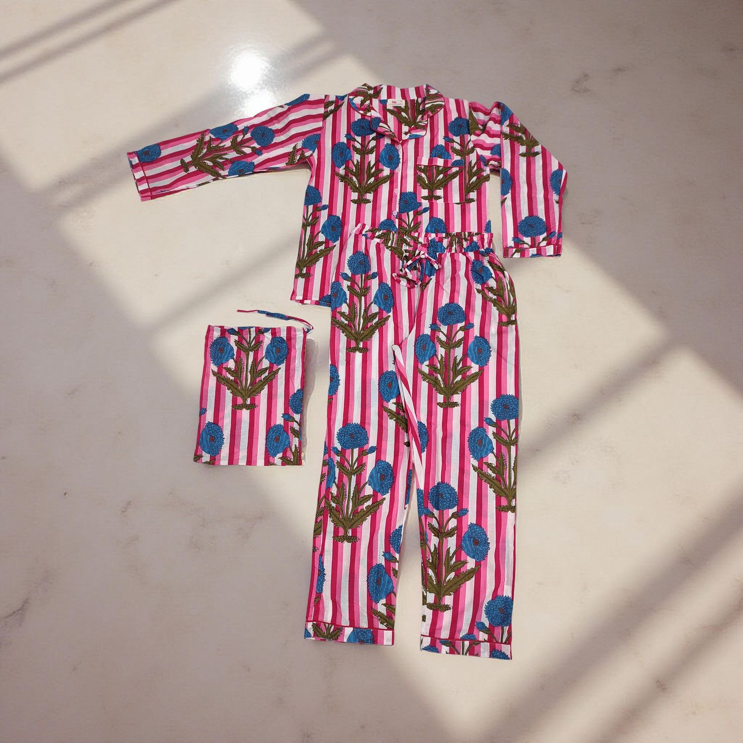 S-M Cotton Full Sleeves Pajamas Set