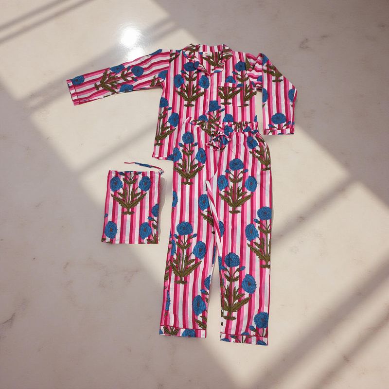 S-M Cotton Full Sleeves Pajamas Set