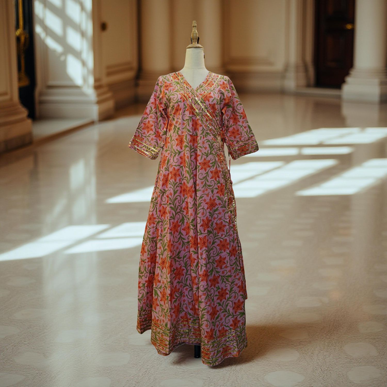 XS/S Priam  Printed Cotton Dress 54" Long Jalabiya