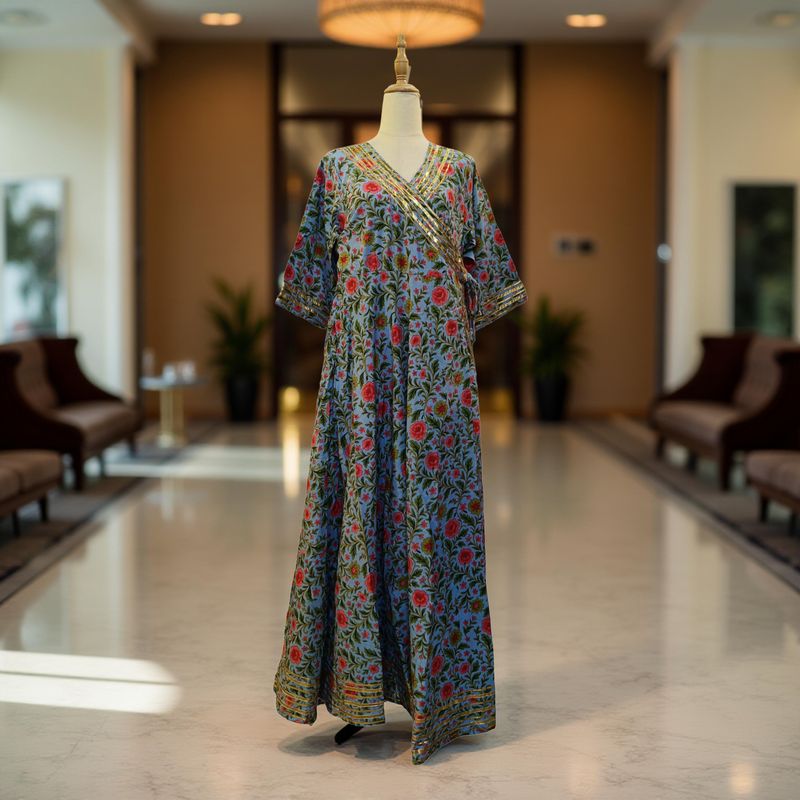 2XL/3XL Priam  Printed Cotton Dress 57" Long Jalabiya