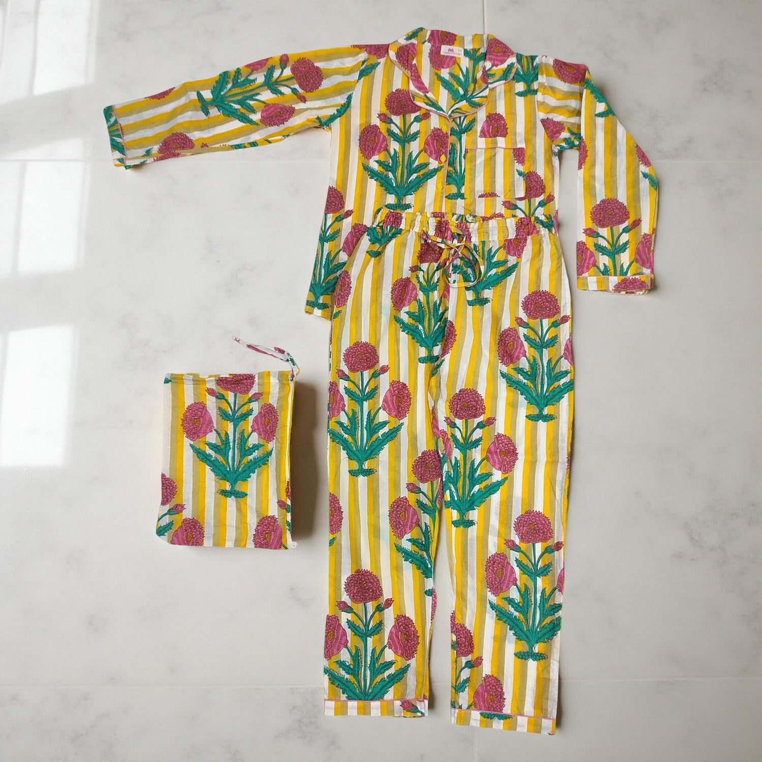 S-M Cotton Full Sleeves Pajamas Set