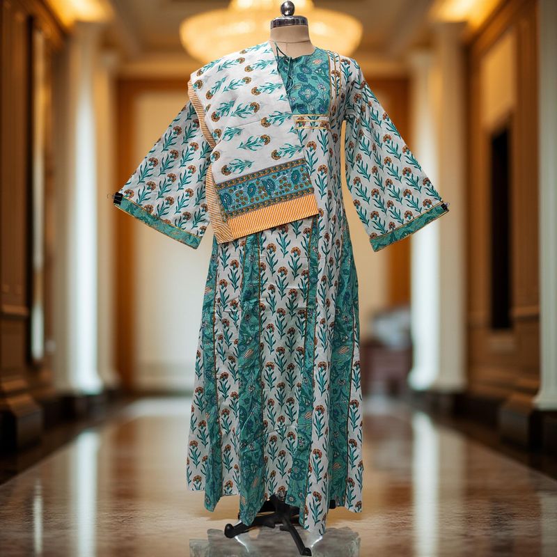 2XL-3XL Anaya Printed Cotton Dress 57" Long Jalabiya With Sheila