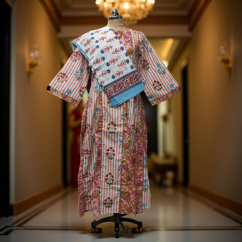 XS/S Anaya Printed Cotton Dress 54" Long Jalabiya With Sheila