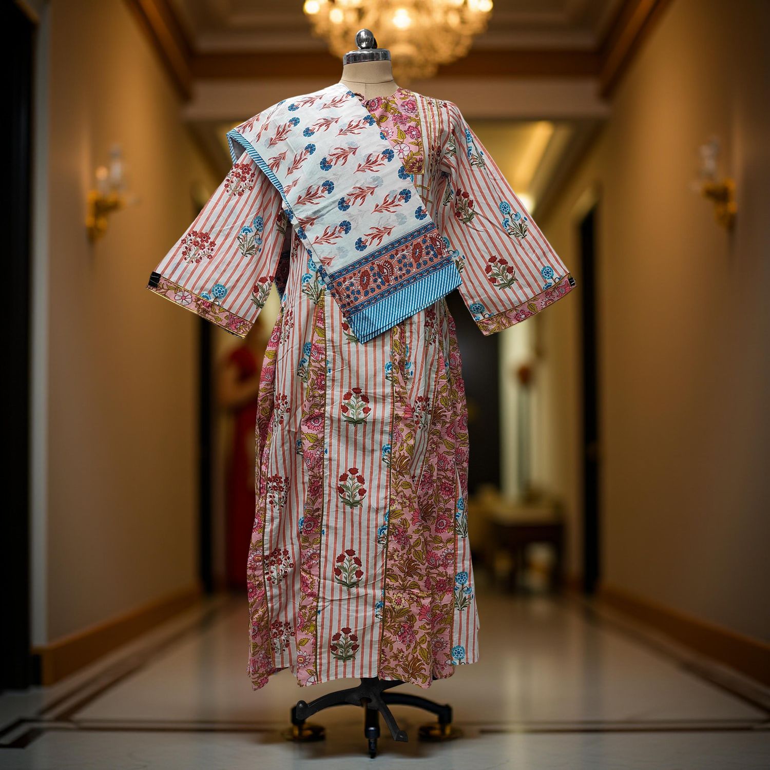 2XL-3XL Anaya Printed Cotton Dress 57" Long Jalabiya With Sheila