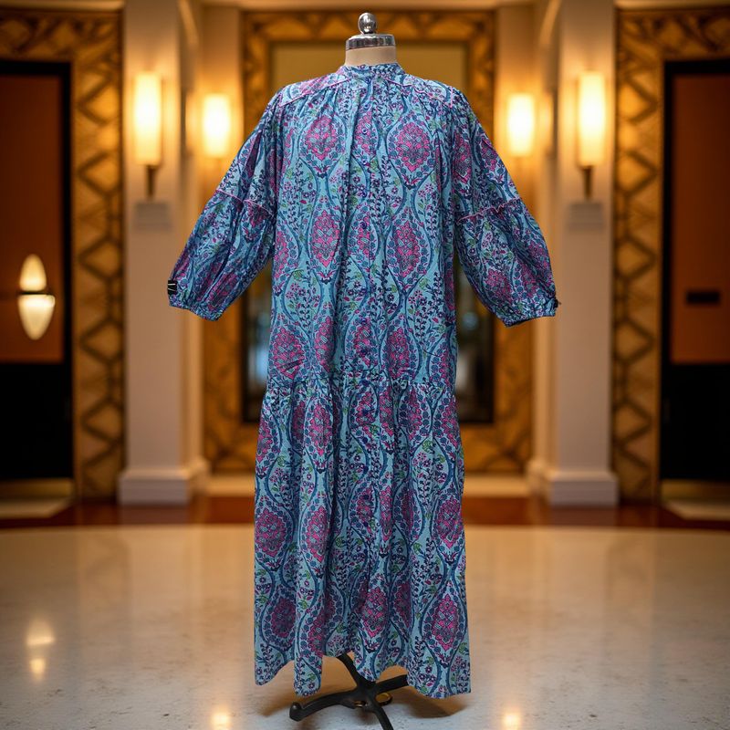 L-XL  Yazrin Printed Cotton Dress 57" Long Jalabiya