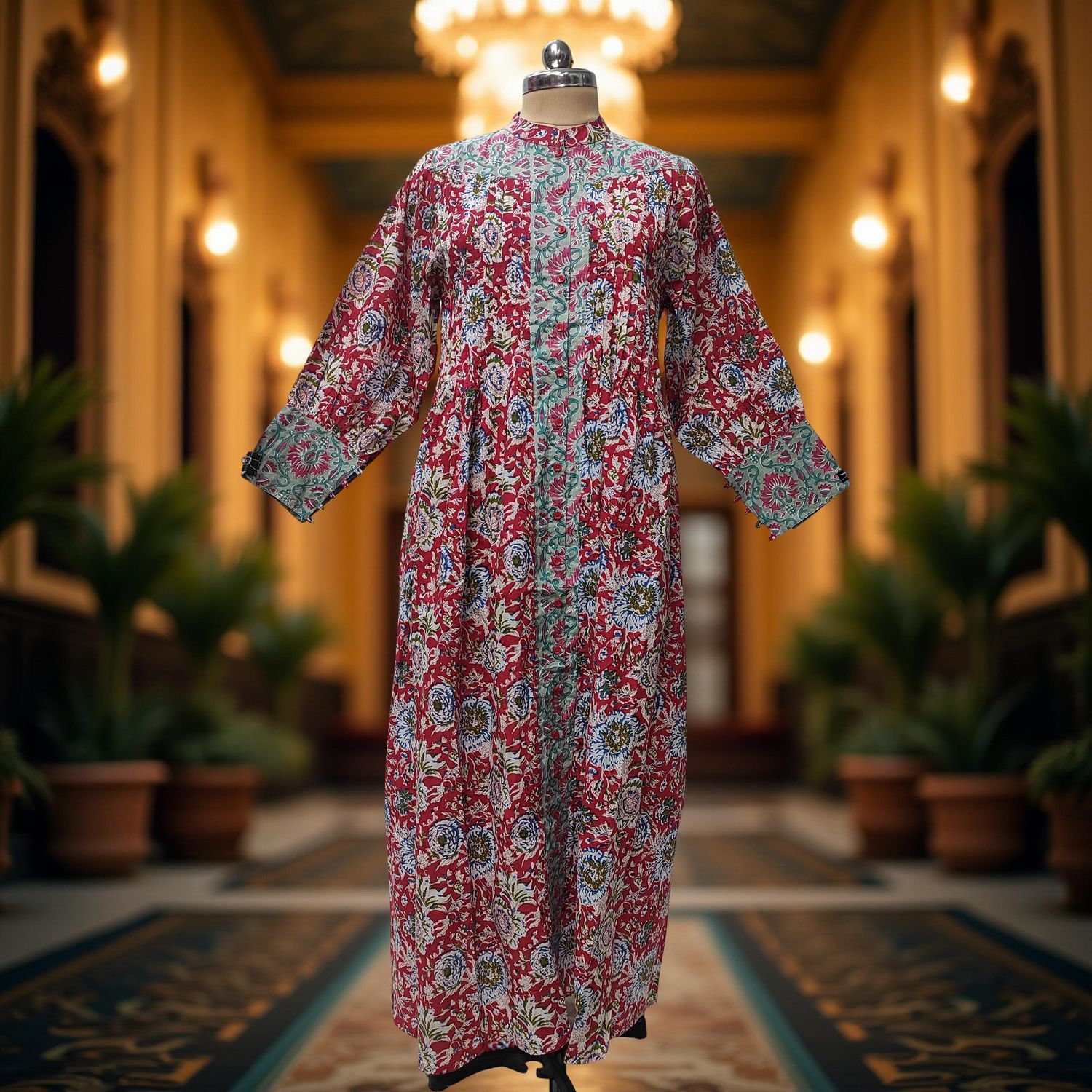 L/XL  Aafreen Printed Cotton Dress 57" Long Jalabiya