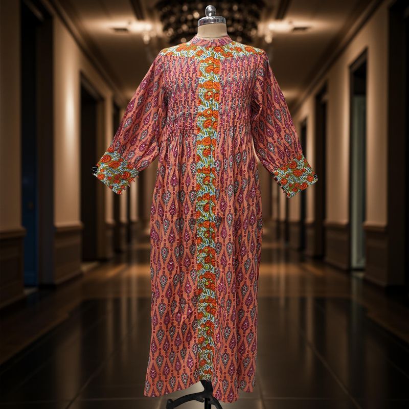 2XL/3XL  Aafreen Printed Cotton Dress 57" Long Jalabiya