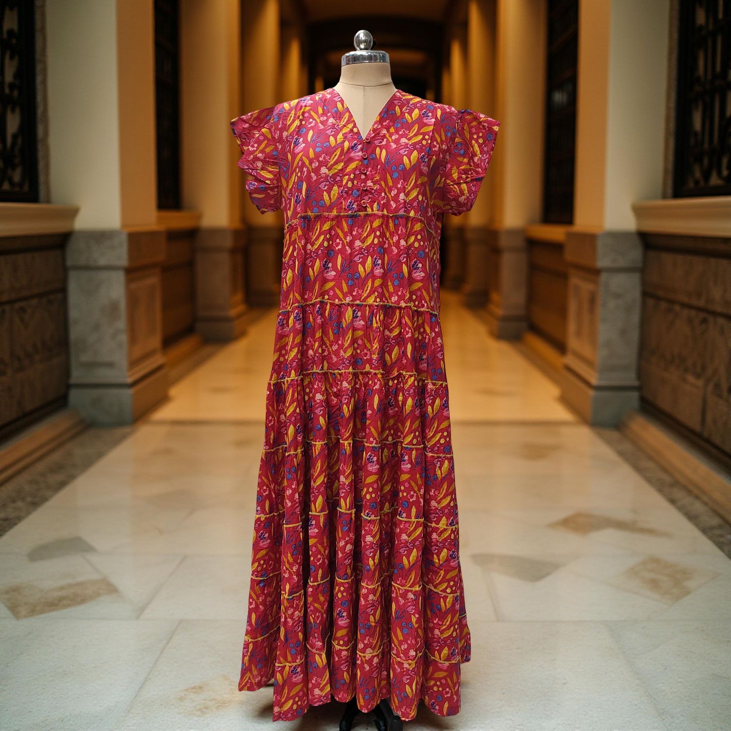 XS/S Qamar Printed Cotton Dress 54"Long Jalabiya