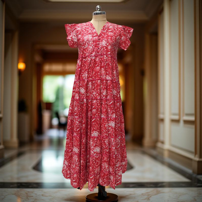 S-M Qamar Printed Cotton Dress 57"Long Jalabiya