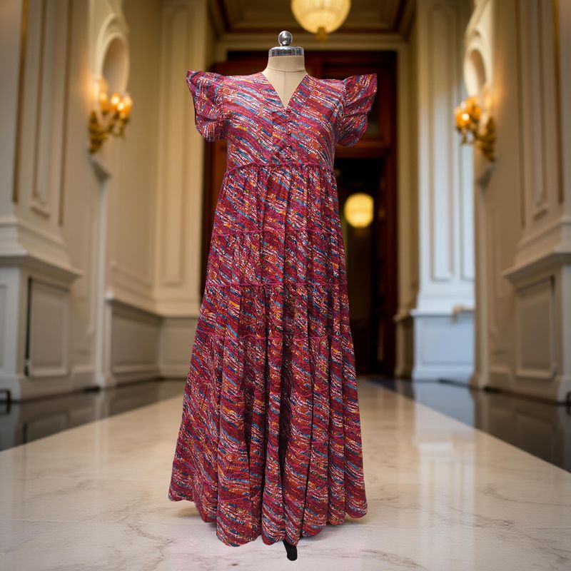 S-M Qamar Printed Cotton Dress 57"Long Jalabiya