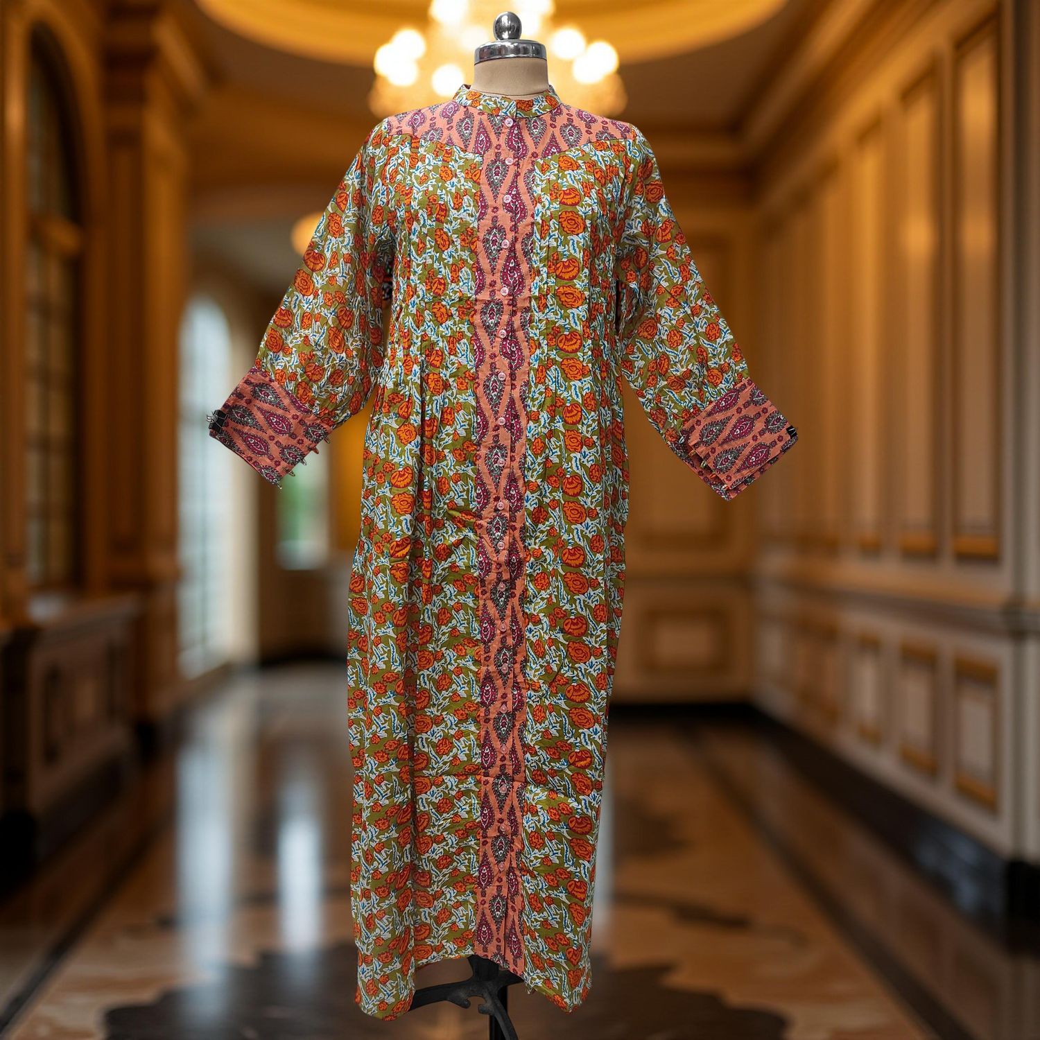 2XL/3XL  Aafreen Printed Cotton Dress 57" Long Jalabiya