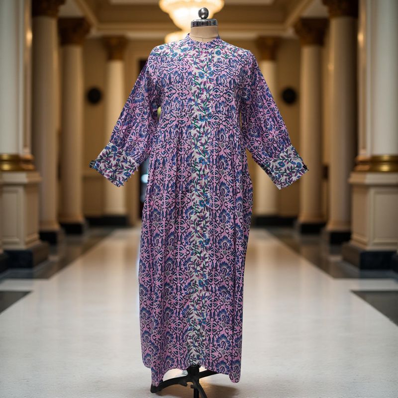 S/M  Aafreen Printed Cotton Dress 57" Long Jalabiya