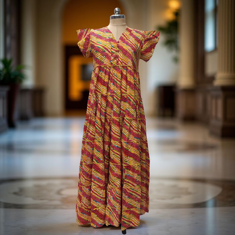 L/XL Qamar Printed Cotton Dress 57"Long Jalabiya