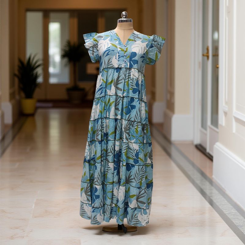 L/XL Qamar Printed Cotton Dress 57"Long Jalabiya