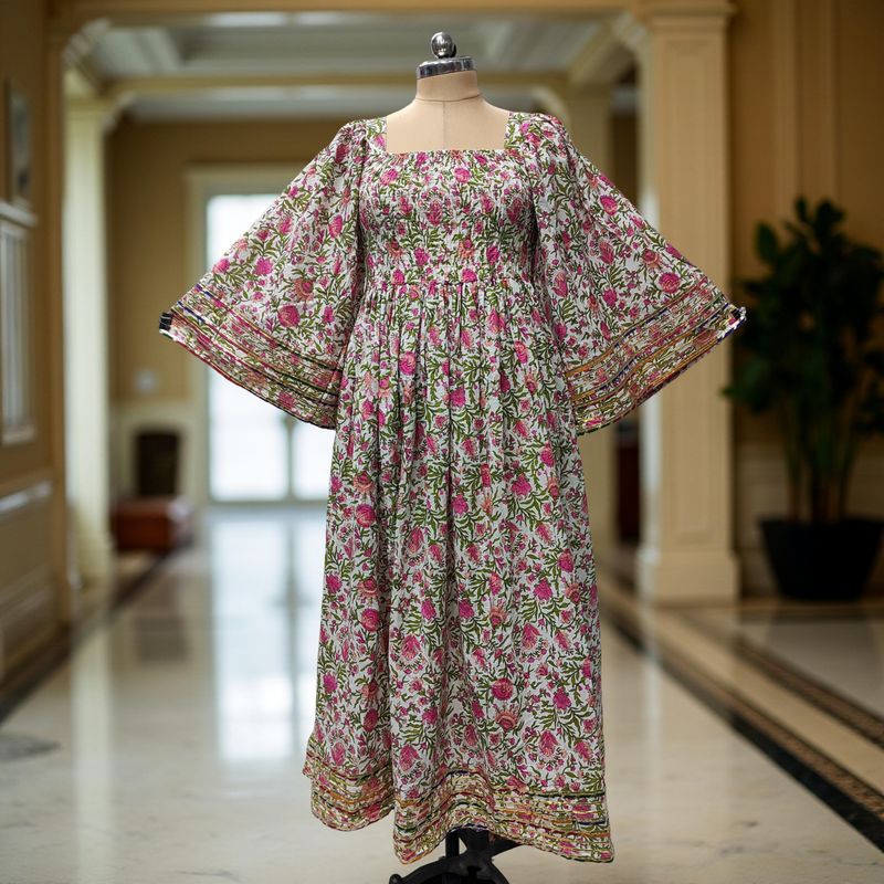 S/M Elzina Printed Cotton Dress 57" Long Jalabiya