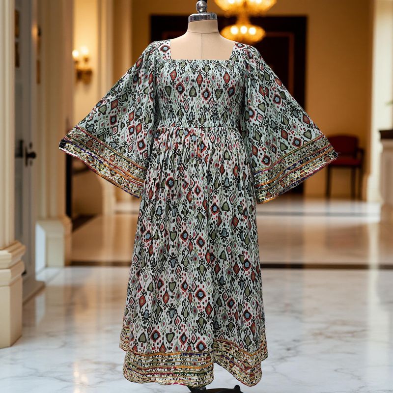 2XL/3XL Elzina Printed Cotton Dress 57" Long Jalabiya