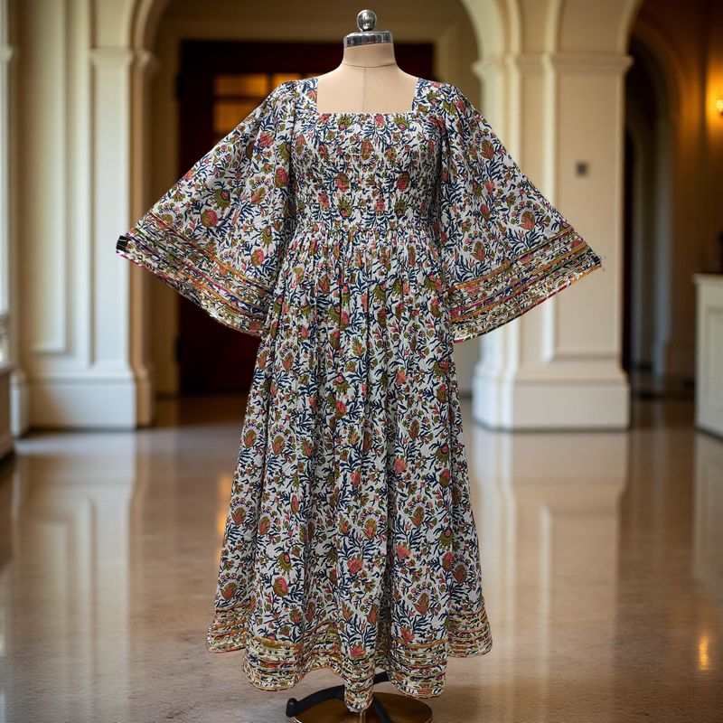 L/XL Elzina Printed Cotton Dress 57" Long Jalabiya