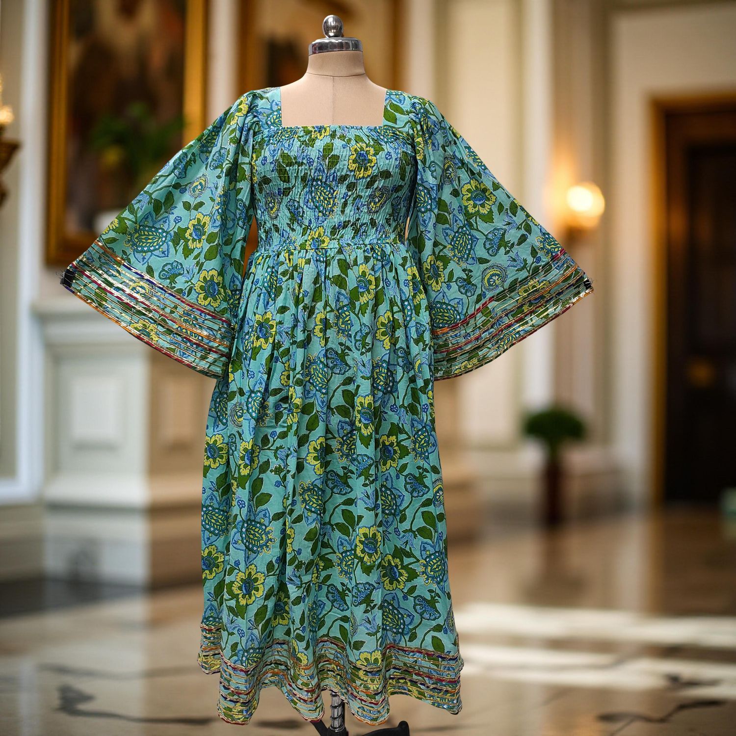 2XL/3XL Elzina Printed Cotton Dress 57" Long Jalabiya