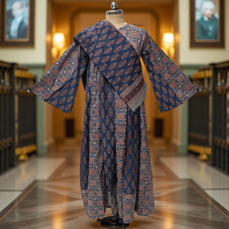 L-XL Zahia Printed Cotton Dress 57" Long Jalabiya With Sheila