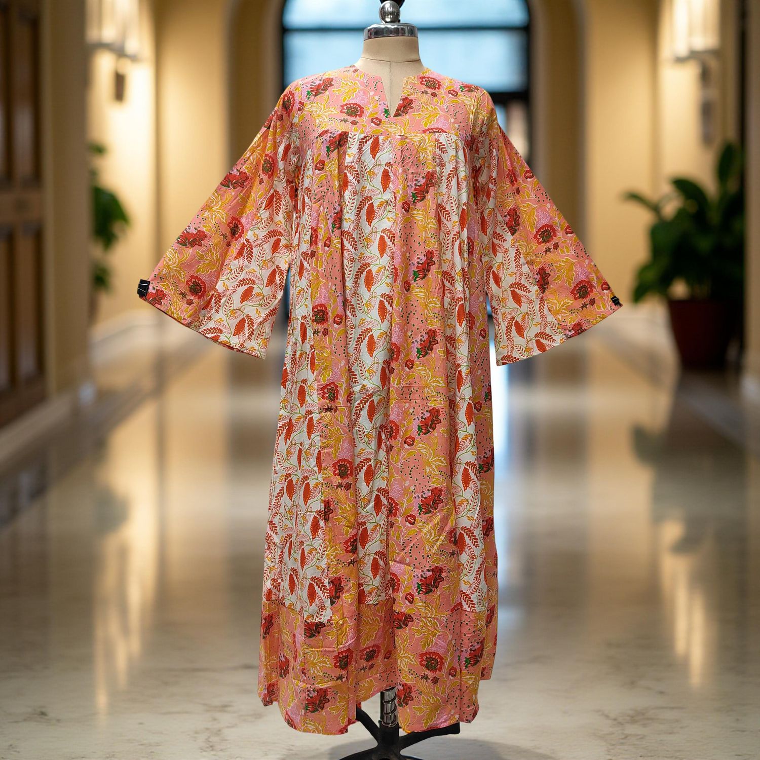 S-M Zahia Printed Cotton Dress 57" Long Jalabiya