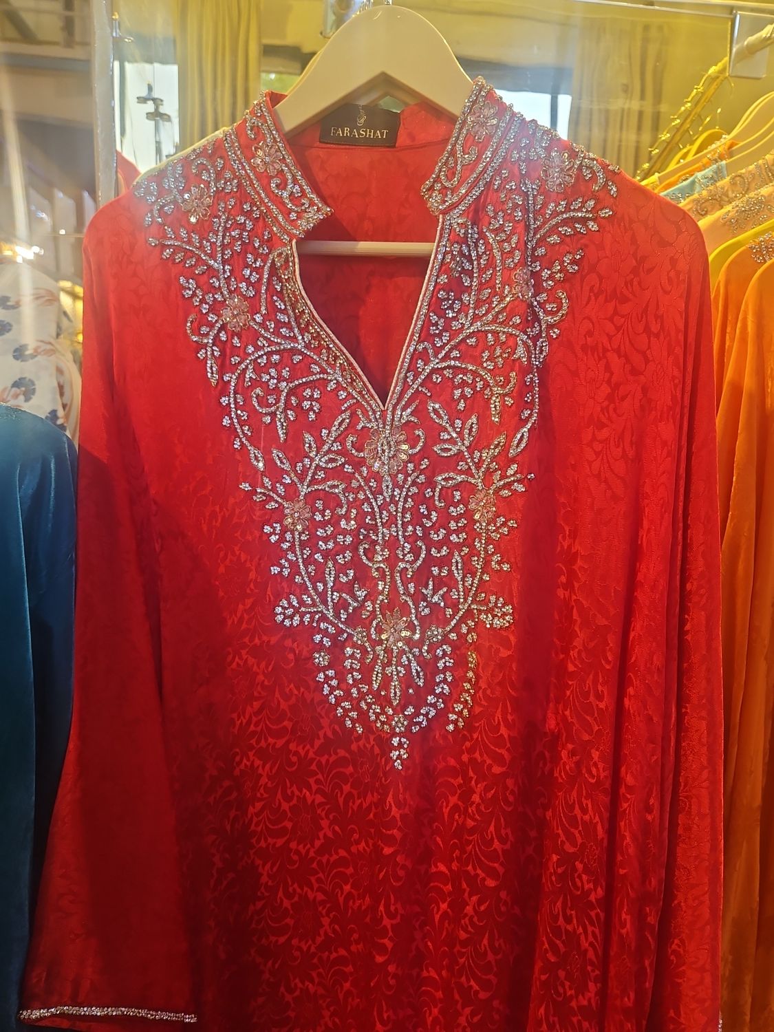 Free Size Silky Farasha Crystal work Kaftan 60" Long Jalabiya