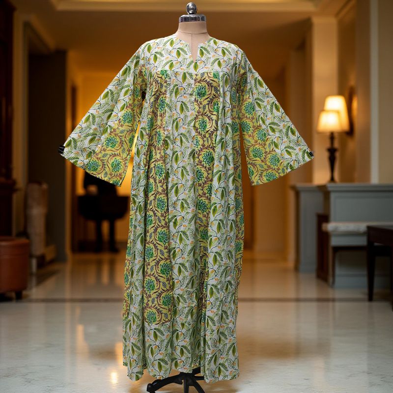 XS/S Zahia Printed Cotton Dress 54" Long Jalabiya