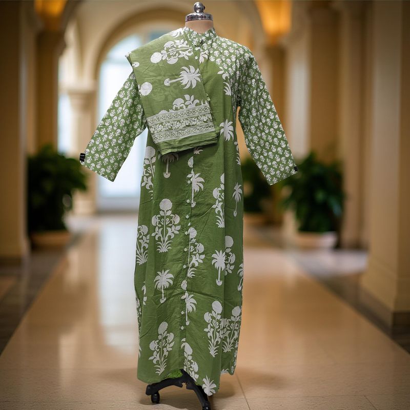 2XL-3XL Honey Printed Cotton Dress 57" Long Jalabiya With Sheila