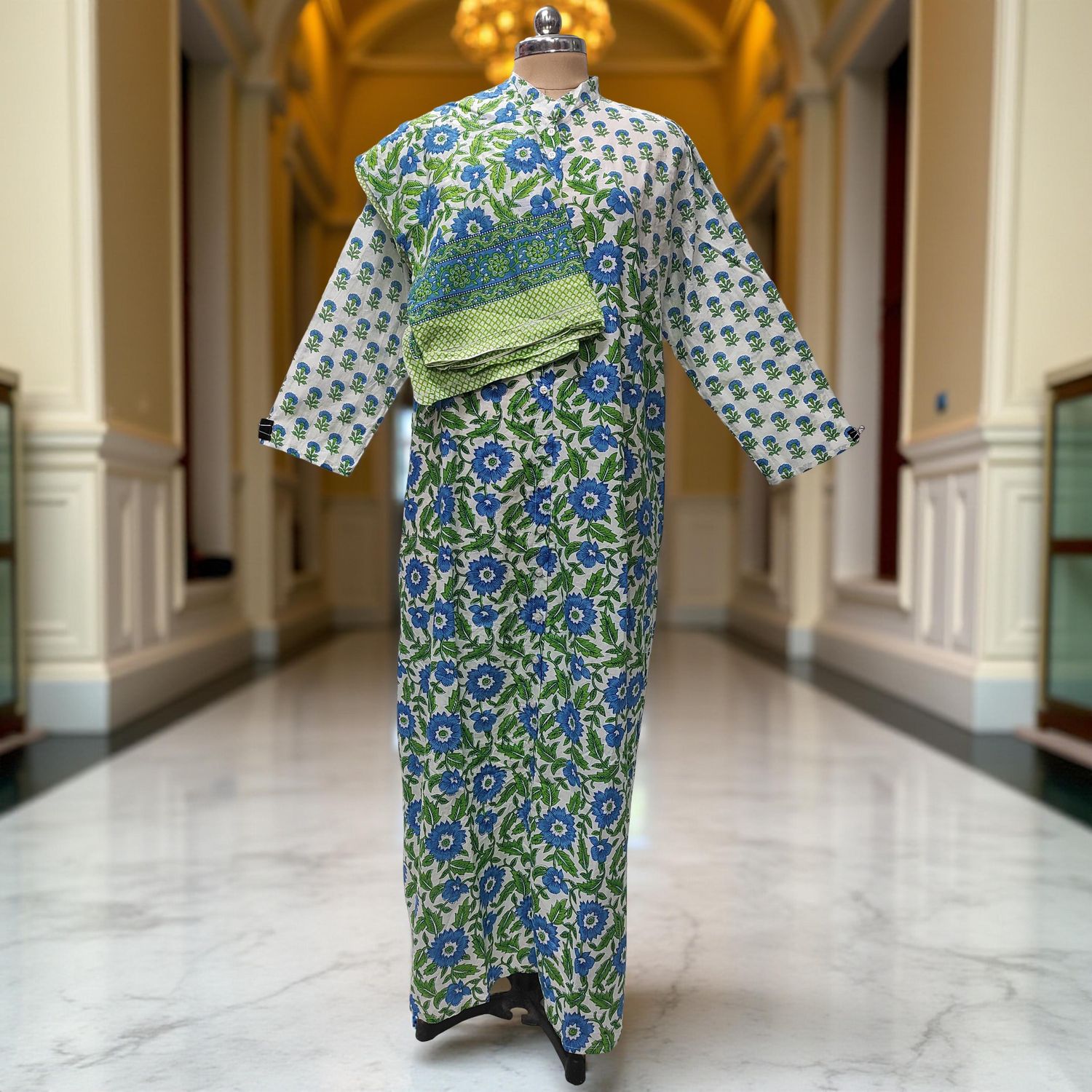 2XL-3XL Honey Printed Cotton Dress 57" Long Jalabiya With Sheila