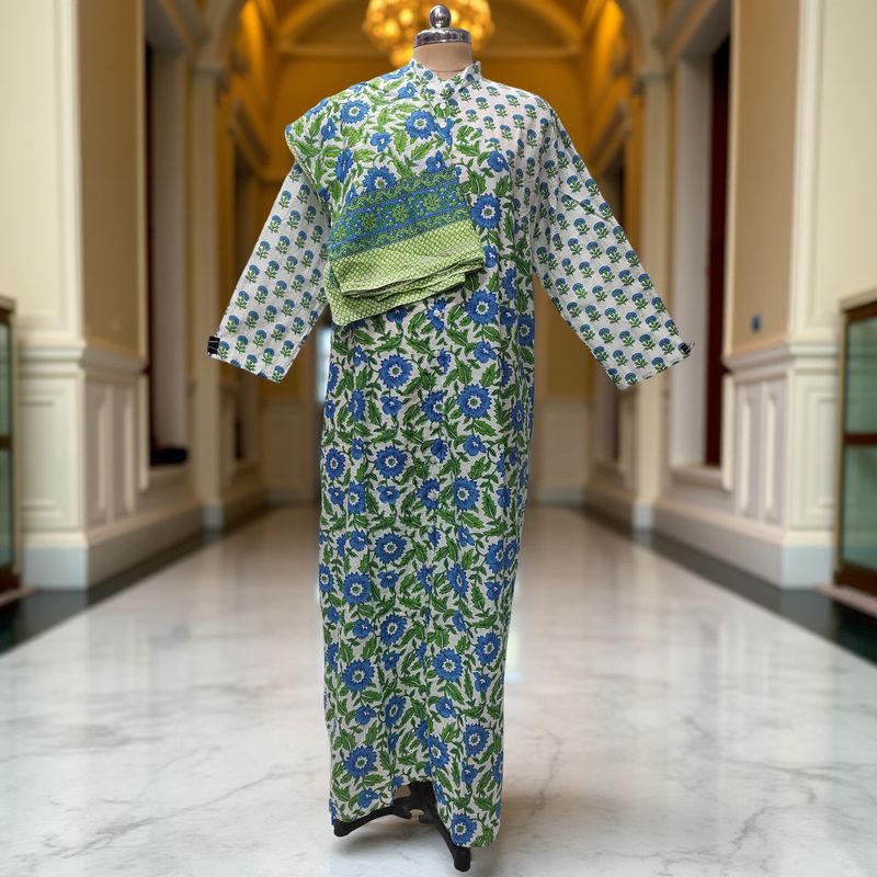 XS-S Honey Printed Cotton Dress 54" Long Jalabiya With Sheila