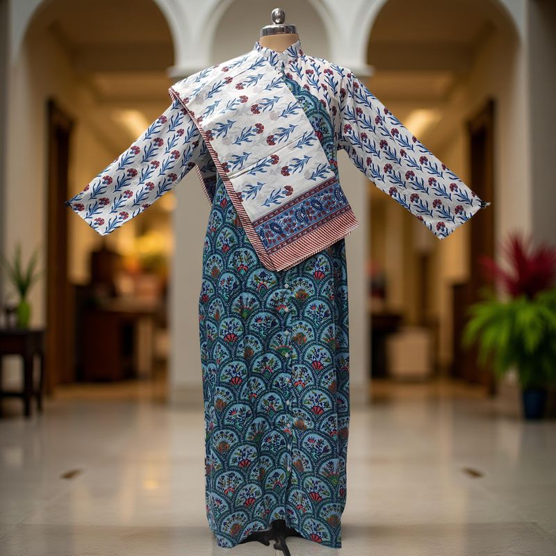 S-M Honey Printed Cotton Dress 57" Long Jalabiya With Sheila