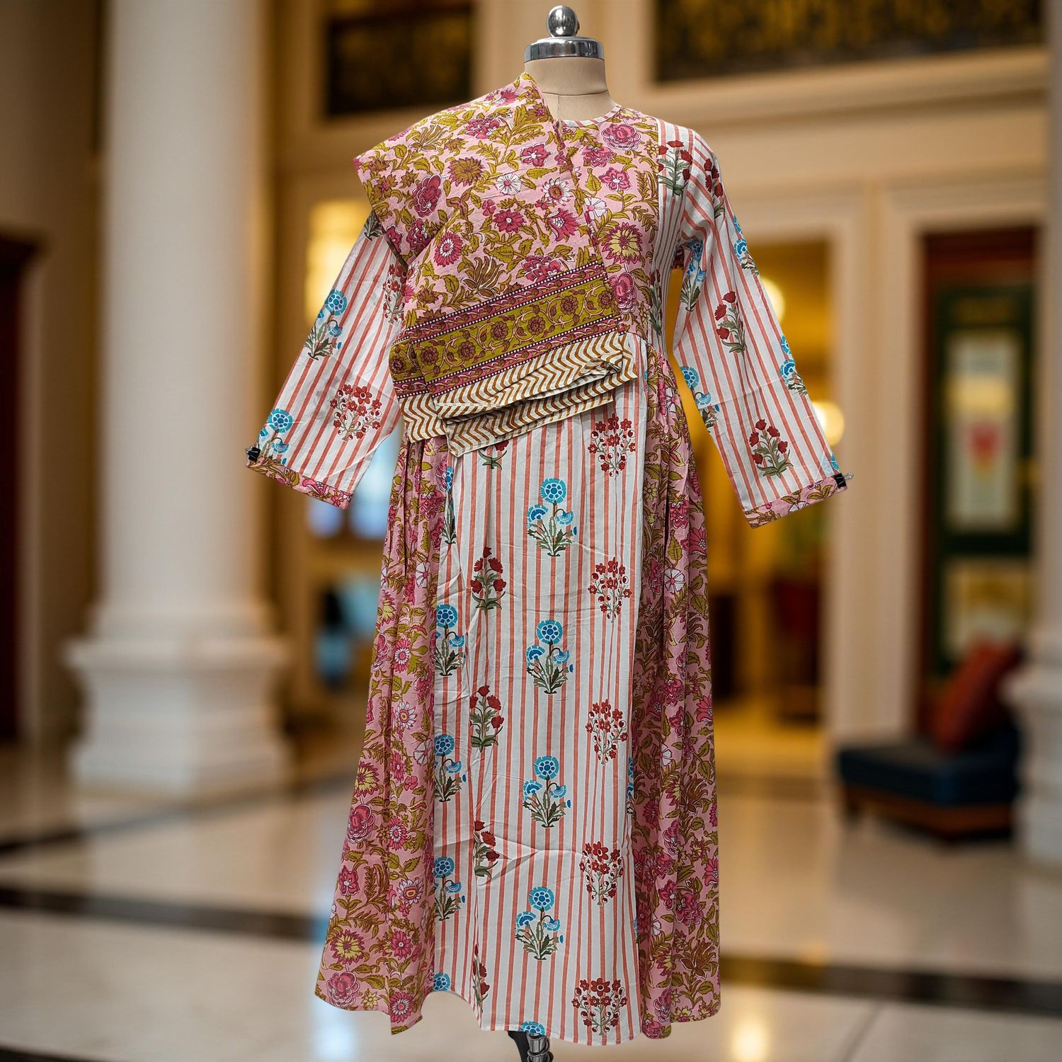 XS-S Heba Printed Cotton Dress 54" Long Jalabiya With Sheila