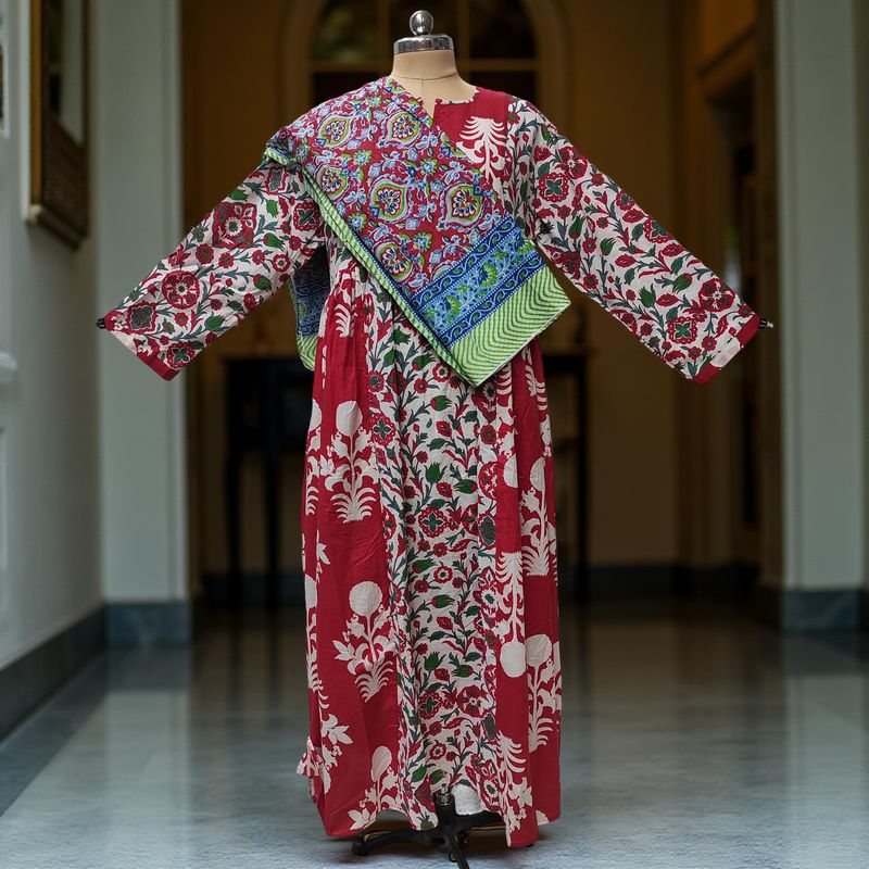 2XL-3XL Heba Printed Cotton Dress 57" Long Jalabiya With Sheila