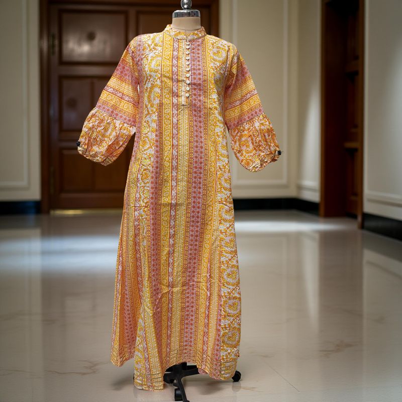 S-M AMRA  Printed Cotton Dress 57" Long Jalabiya