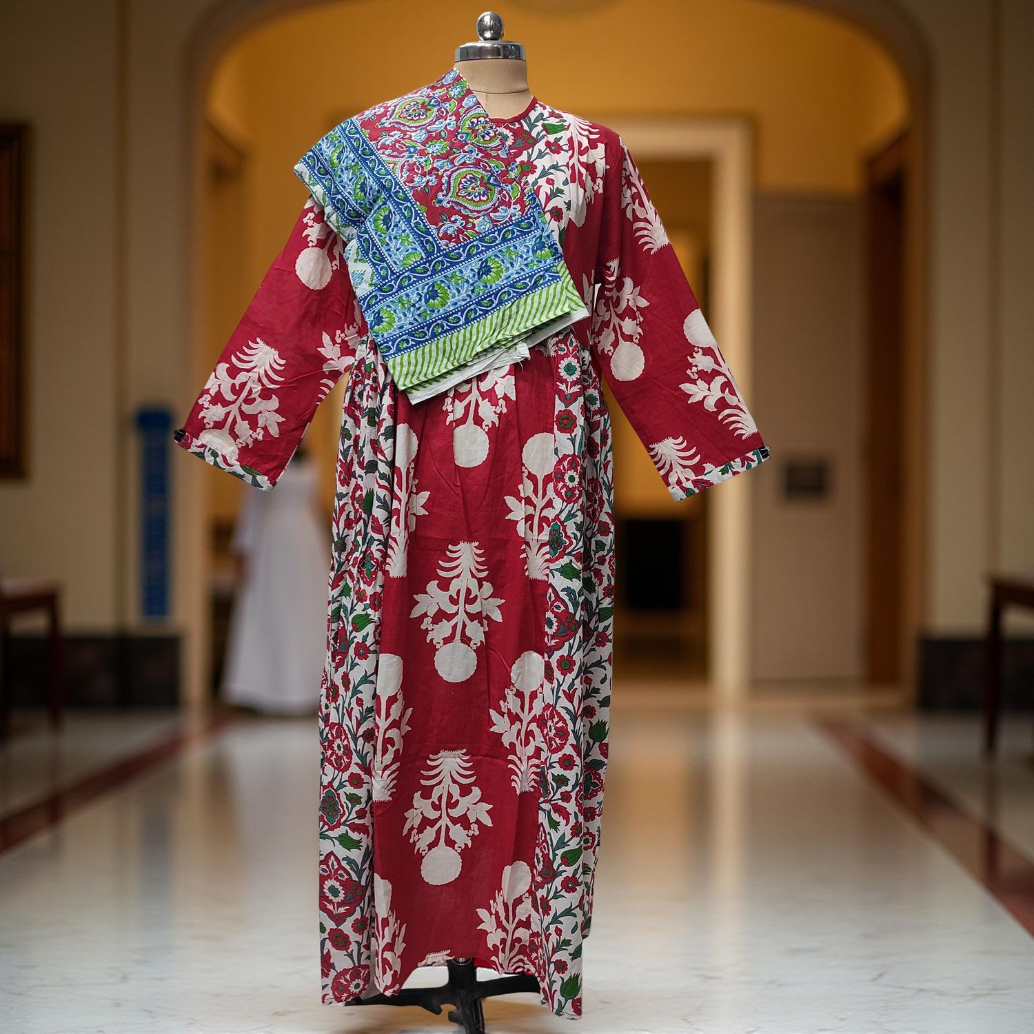 2XL-3XL Heba Printed Cotton Dress 57" Long Jalabiya With Sheila