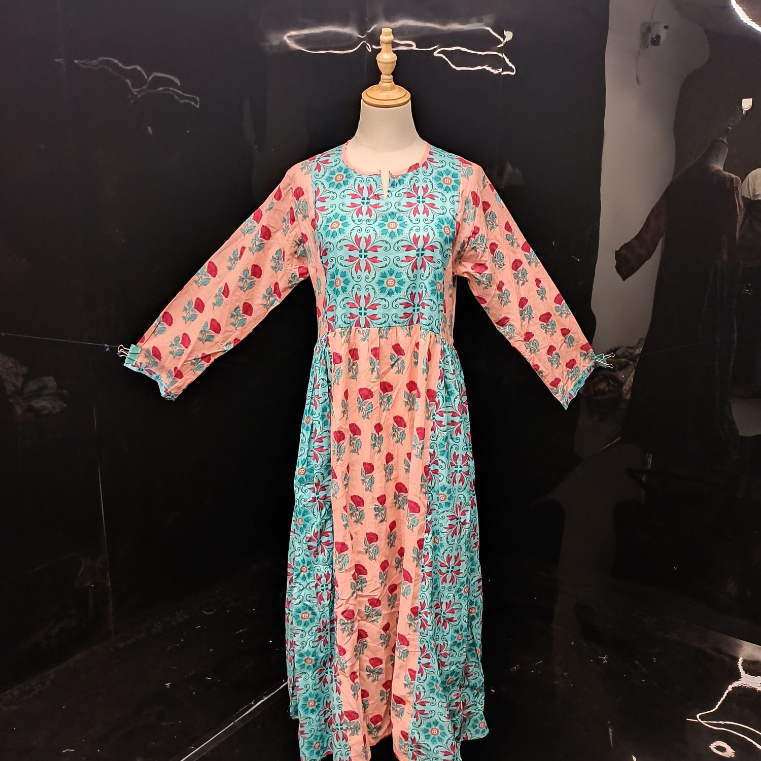 XS-S Heba Printed Cotton Dress 54" Long Jalabiya With Sheila