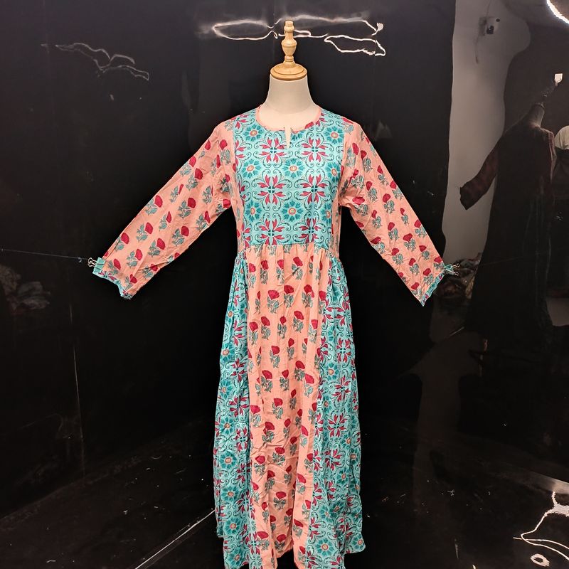 XS-S Heba Printed Cotton Dress 54" Long Jalabiya With Sheila