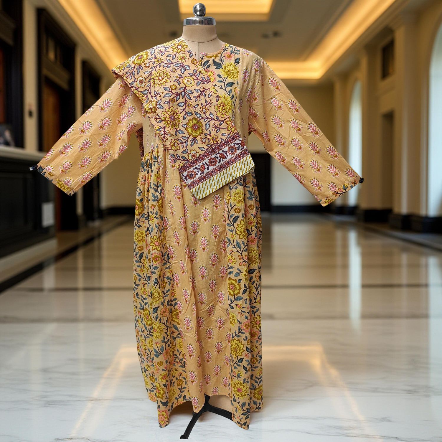 S-M Heba Printed Cotton Dress 57" Long Jalabiya With Sheila