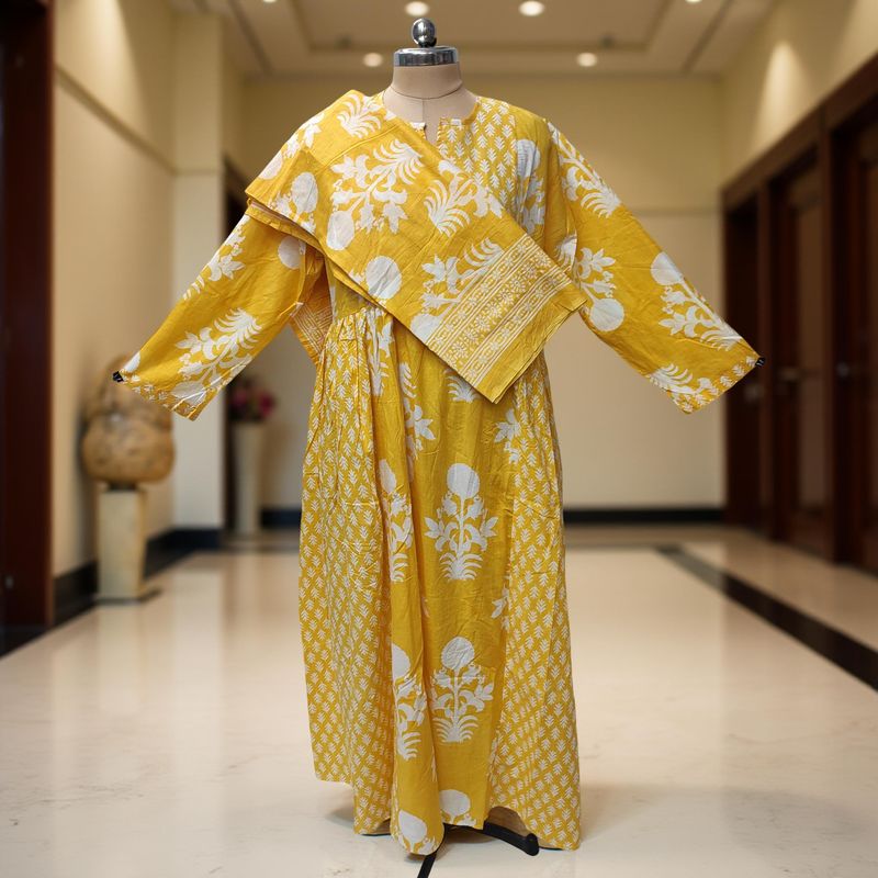 XS-S Heba Printed Cotton Dress 54" Long Jalabiya With Sheila