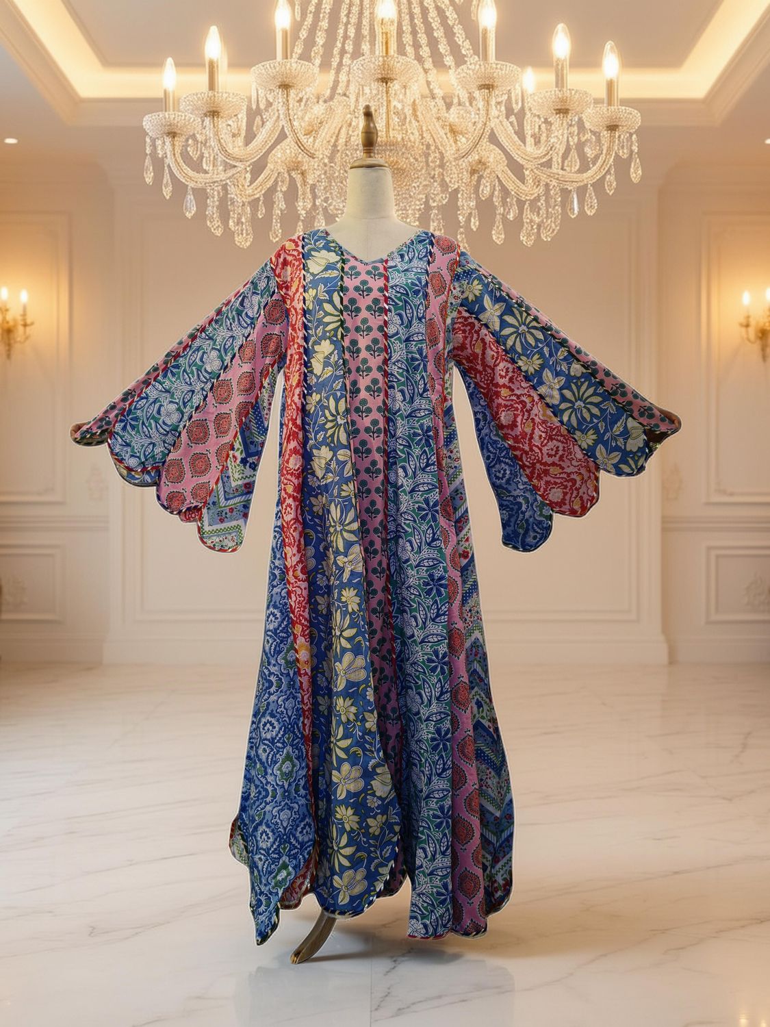 L-XL Meher Multi Printed Cotton Dress 57" Long Jalabiya