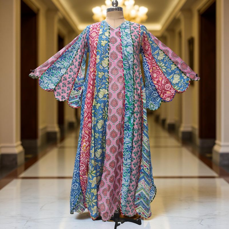 2XL-3XL Meher Multi Printed Cotton Dress 57" Long Jalabiya