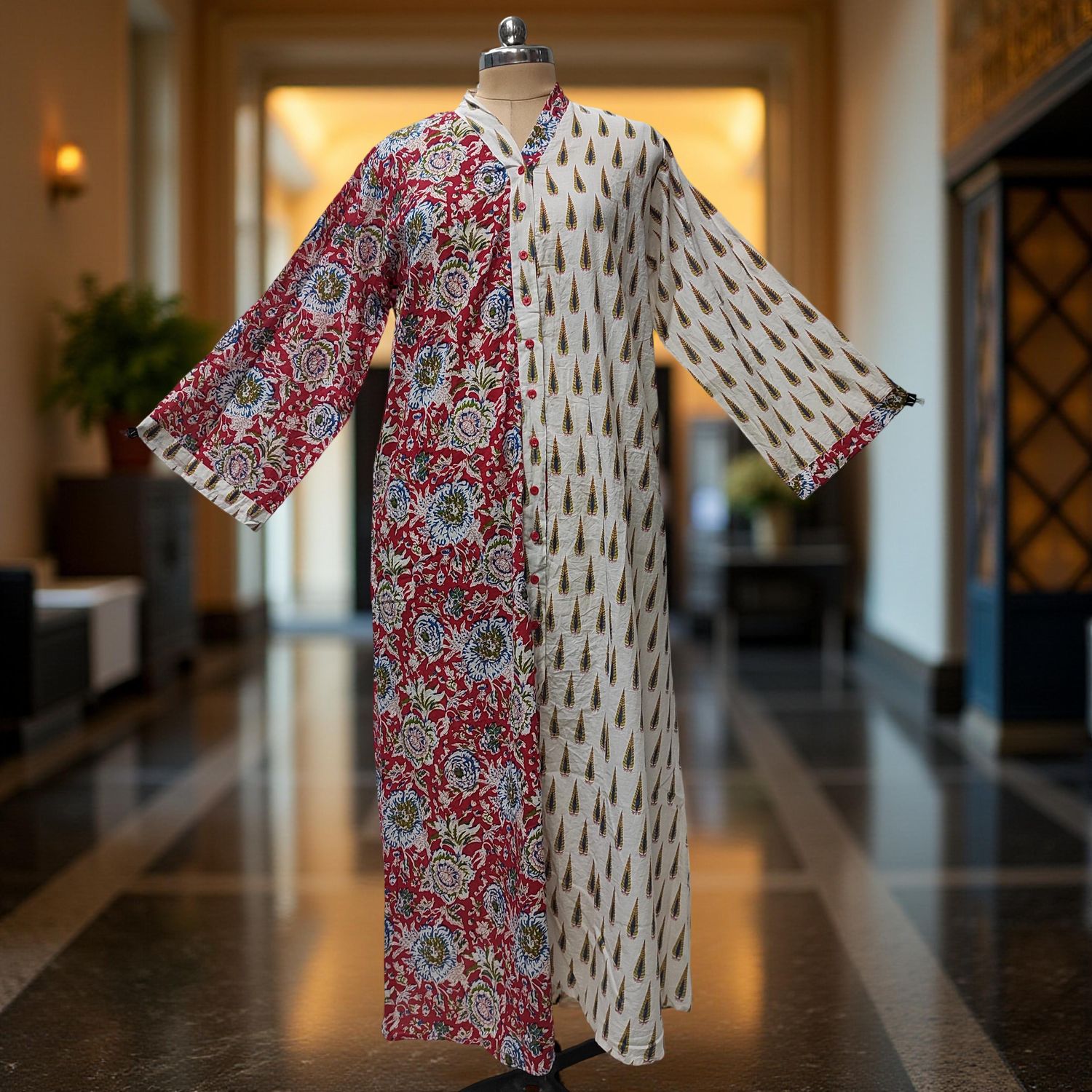 S/M Ayana Printed Cotton Dress 57" Long Jalabiya